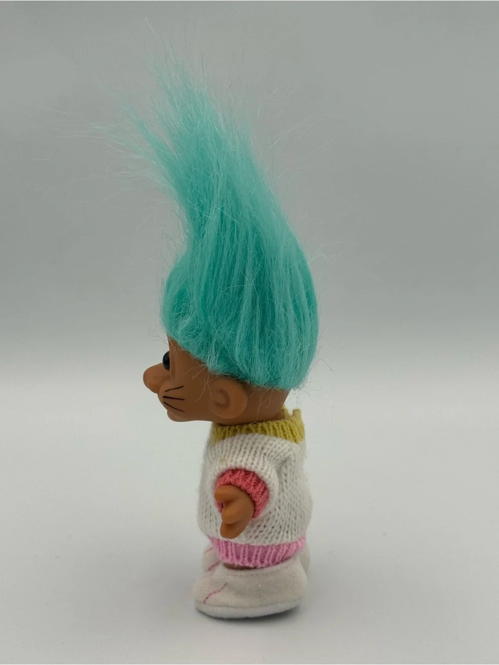 Vtg Russ Berrie Easter Bunny‎ Troll Doll Blue Hair Pastel Sweater 7 Inch